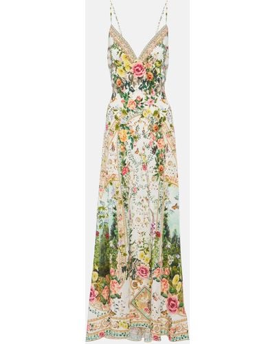 Camilla Floral Embellished Silk Maxi Dress - Metallic