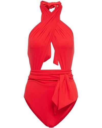 Karla Colletto Cutout Halterneck Swimsuit - Red