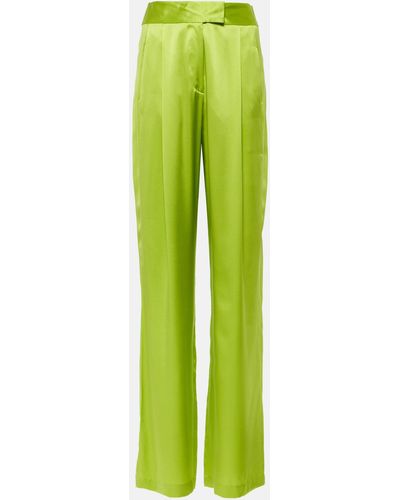 The Sei High-rise Silk Satin Wide-leg Pants - Green