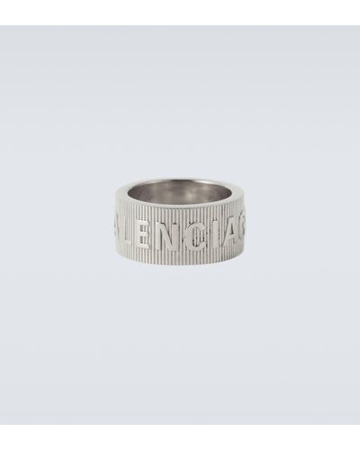 Balenciaga Force Striped Sterling Silver Ring - White