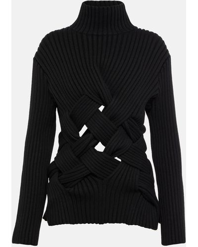 Bottega Veneta Intrecciato Wool-blend Turtleneck Sweater - Black