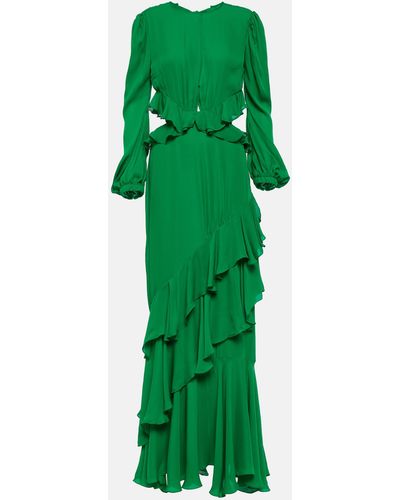 Johanna Ortiz Claves Gitanos Ruffled Cutout Silk-voile Maxi Dress - Green