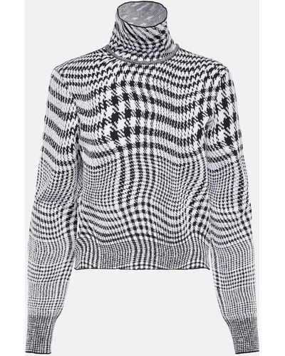 Burberry Houndstooth Wool-blend Turtleneck Sweater - White