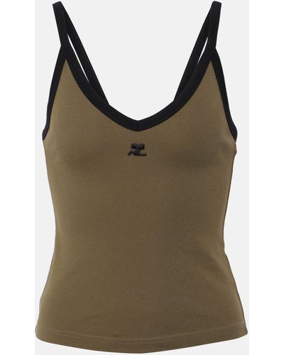 Courreges Logo Cotton Jersey Tank Top - Green