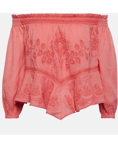 Isabel Marant Erine Embroidered Off-shoulder Top - Pink