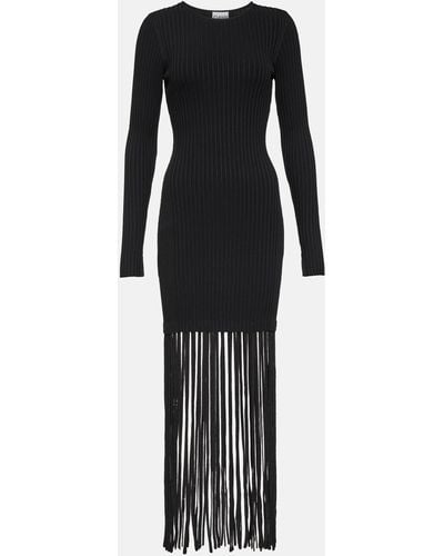 Ganni Knitted Dress With Fringes - Black