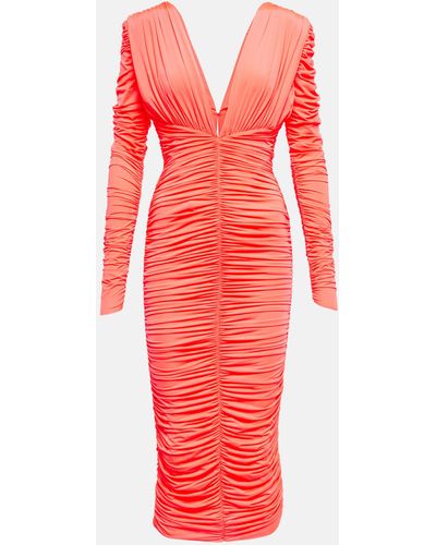Alex Perry Marin Ruched Neon Stretch-jersey Midi Dress - Red
