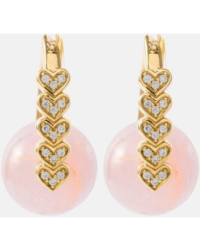 Sydney Evan Heart 14kt Gold Earrings With Diamonds And Morganites - Pink