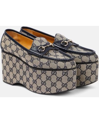 Gucci Horsebit GG Canvas Platform Loafers - Grey