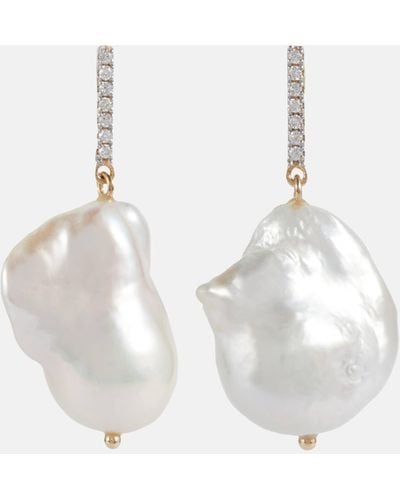 Mateo 14kt Gold Earrings With Diamonds And Baroque Pearls - White