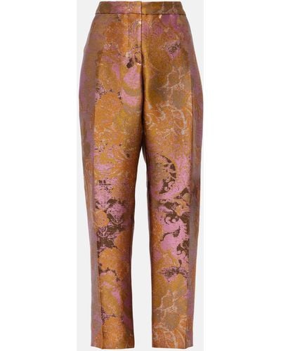 Dries Van Noten Printed Metallic Mid-rise Straight Pants - Orange