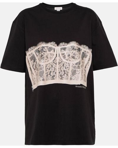 Alexander McQueen Lace-overlay Cotton Jersey T-shirt - Black