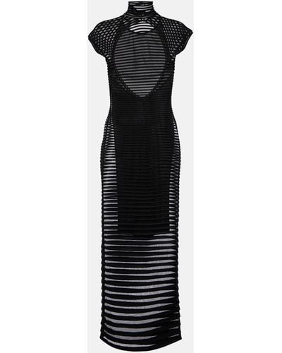 Alaïa Striped Crepe-paneled Gown - Black