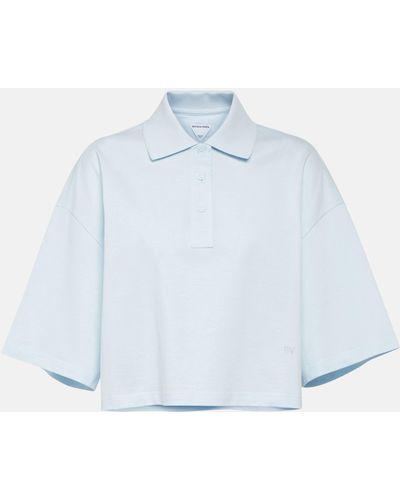 Bottega Veneta Cropped Cotton Pique Polo Shirt - Blue
