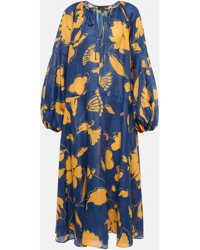 Lee Mathews Malorie Floral Ramie Midi Dress - Blue