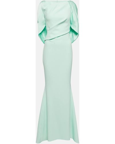 Safiyaa Caped Crepe Gown - Green