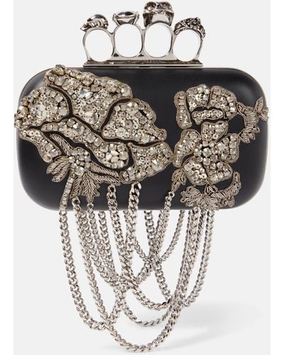 Alexander McQueen Skull Crystal-embellished Fringe Clutch Bag - Metallic