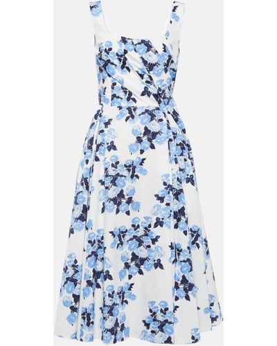 Emilia Wickstead Ariadna Floral-print Cotton Midi Dress - Blue