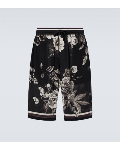 Dolce & Gabbana Printed Silk Twill Shorts - Black