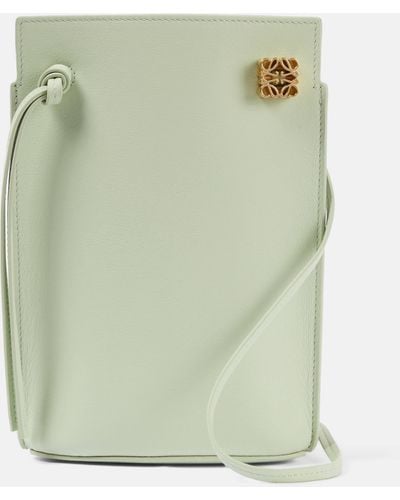 Loewe Dice Pocket Leather Pouch With Strap - Green
