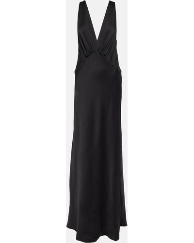 Saint Laurent V-neck Satin Gown - Black