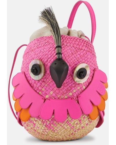 Loewe Bird Mini Raffia Crossbody Bag - Pink