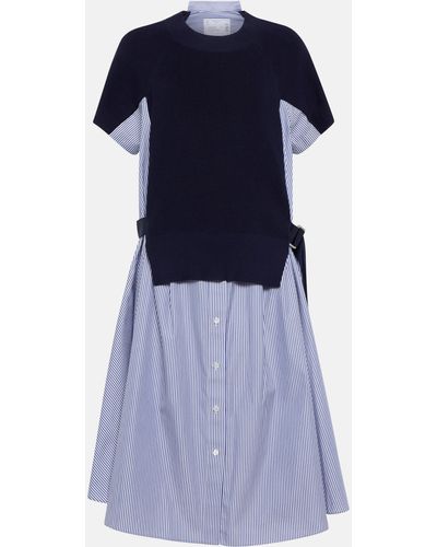 Sacai Hemdblusenkleid aus Baumwolle - Blau