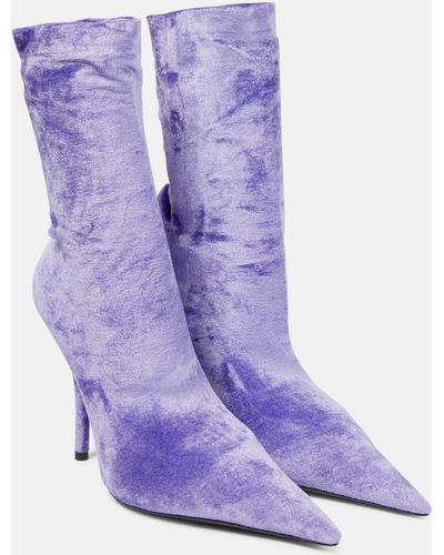 Balenciaga Knife Velvet Sock Boots - Purple
