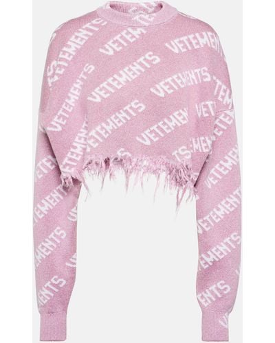 Vetements Logo Cropped Lame Sweater - Pink