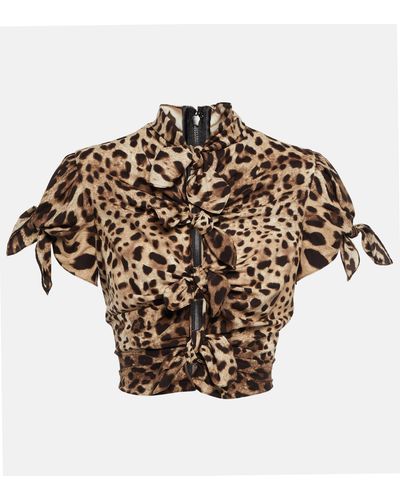 Dolce & Gabbana Leopard-print Silk-blend Crop Top - Brown