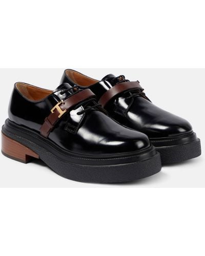 Tod's Derby Shoes In Brushed Leather With Strap - Black
