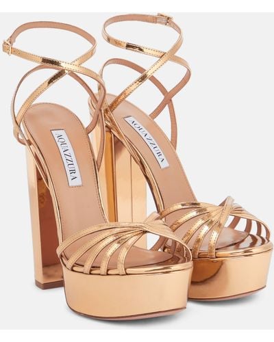 Aquazzura Metallic Leather Platform Sandals - Natural