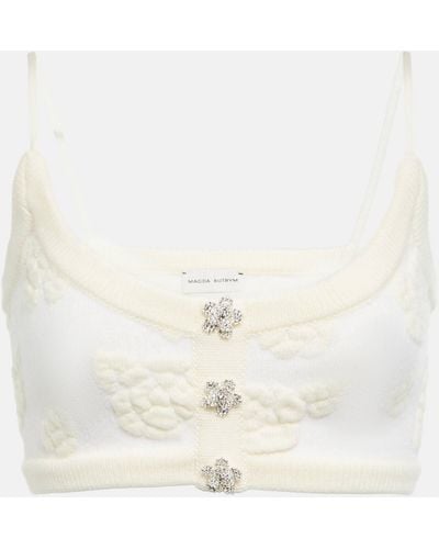 Magda Butrym Embroidered Wool-blend Crop Top - White