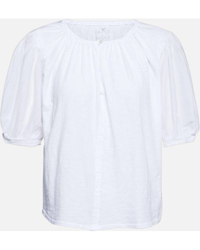 Velvet Mallory Puff-sleeve Cotton Top - White