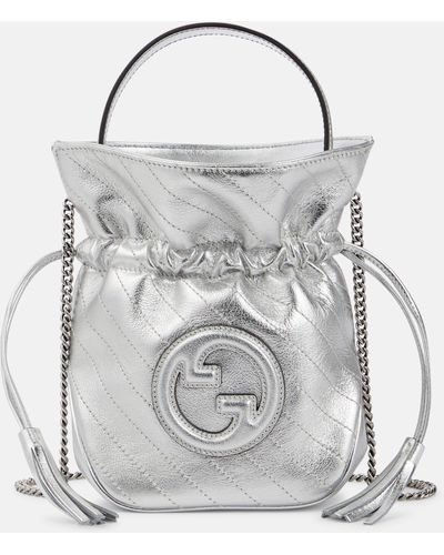 Gucci Blondie Mini Metallic Leather Bucket Bag - White