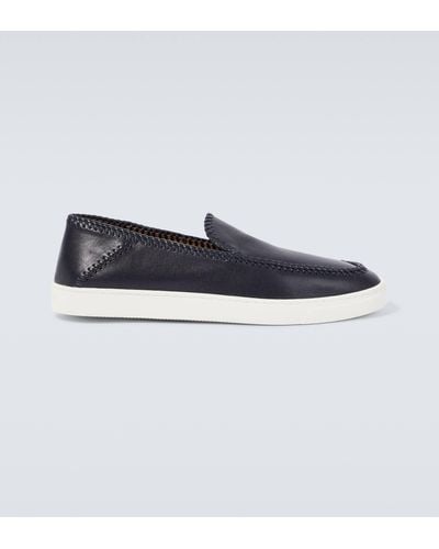 Giorgio Armani Galleria 3 Leather Slip-on Sneakers - Blue