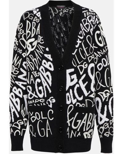 Dolce & Gabbana Logo Intarsia Virgin Wool Cardigan - Black