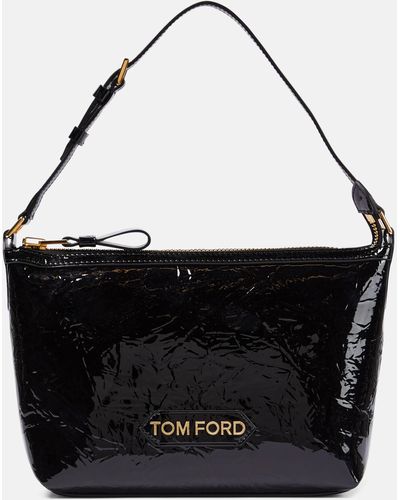 Tom Ford Label Mini Patent Leather Shoulder Bag - Black