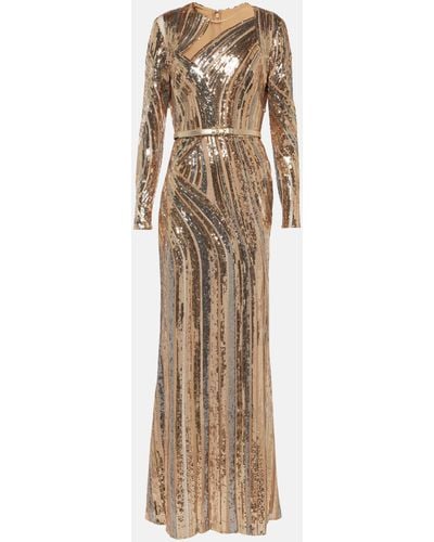 Elie Saab Sequined Tulle Gown - Natural