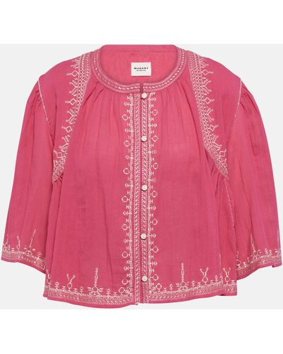 Isabel Marant Perkins Embroidered Cotton Crop Top - Pink