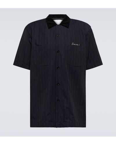 Sacai Striped Twill Bowling Shirt - Black