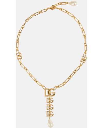 Dolce & Gabbana Dg Faux Pearl Pendant Necklace - Metallic