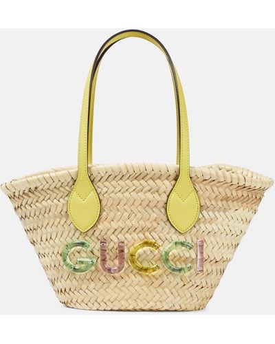 Gucci Small Logo Straw Basket Bag - Metallic