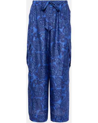 Zimmermann Silk Cargo Pants, - Blue