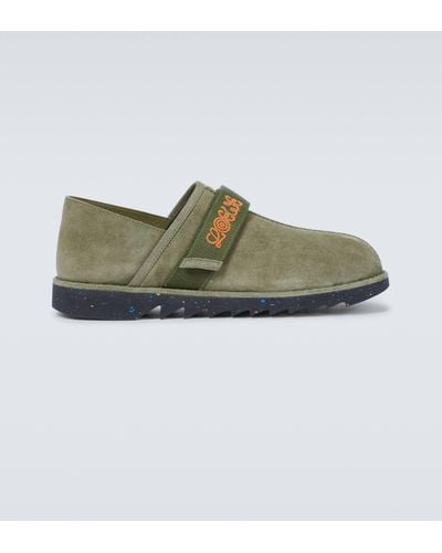 Loewe Khaki Suede Slip-on Loafers - Green