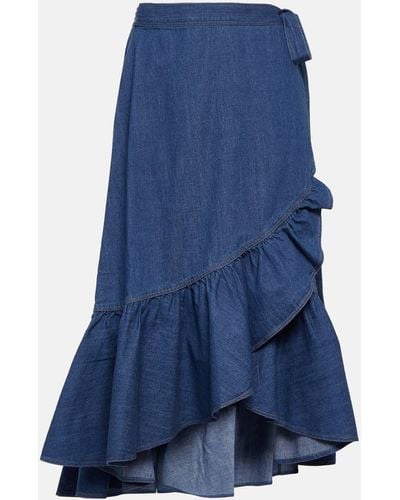 Polo Ralph Lauren Ruffled Cotton Chambray Wrap Skirt - Blue