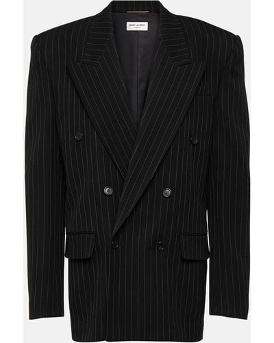 Saint Laurent Pinstripe Oversized Wool-blend Blazer - Black