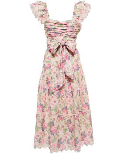 LoveShackFancy Harlyn Floral Cotton Midi Dress - Pink