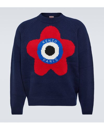 KENZO Intarsia Wool-blend Sweater - Blue