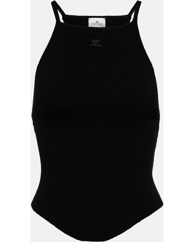 Courreges Ribbed-knit Tank Top - Black